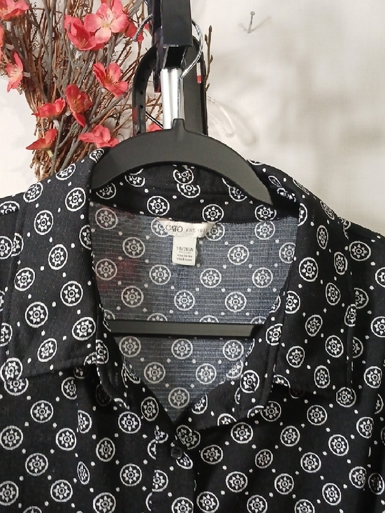 Cato Black Long Sleeve Shirt Dress with White Dot Medallion Print - Picture 3 of 9